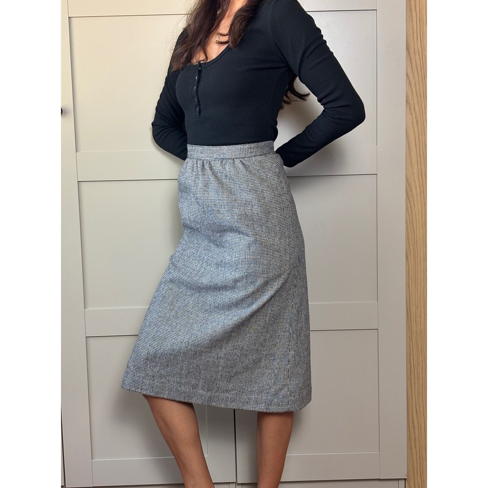 Vintage Jonathan Logan Houndstooth Preppy Academic Wool Blend Midi Skirt Size 00
